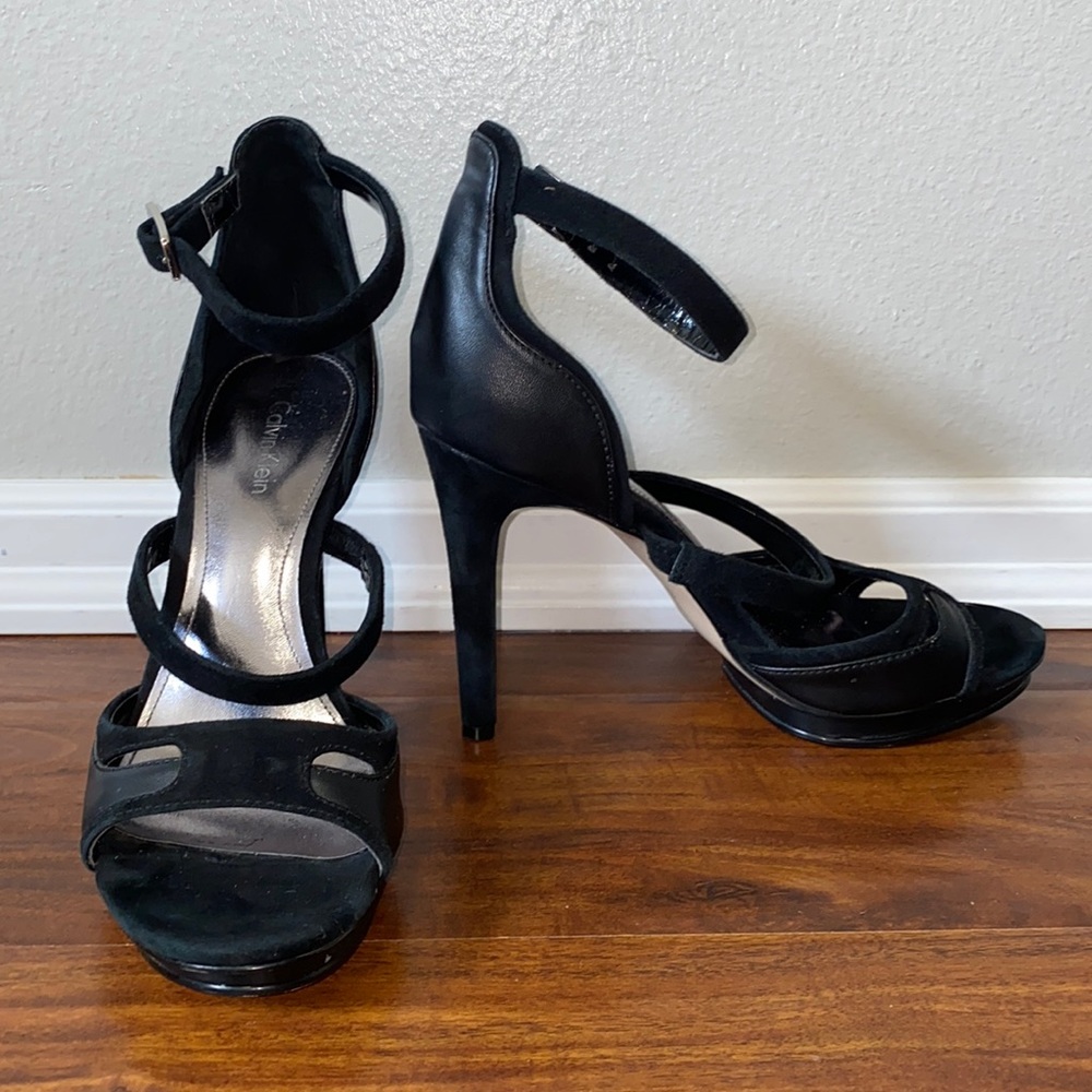 Calvin Klein Black Suede Strappy High Heel Sandals